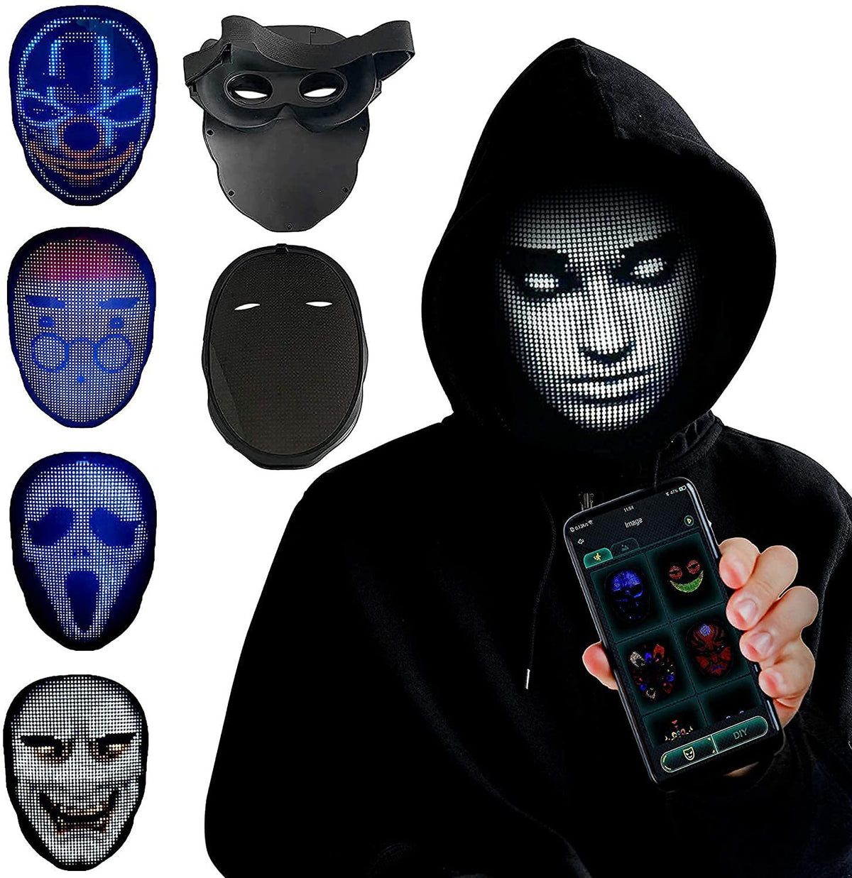 Color Changing LED Halloween Mask Full Color Light Up Mask for Parties and Cosplay